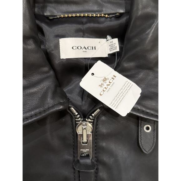 Coach 1941 $1,500 Black Leather Zip Officer Jacket Motorcycle 56969 Size 46 - Picture 3 of 10
